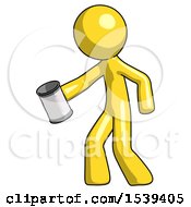 Yellow Design Mascot Man Begger Holding Can Begging Or Asking For Charity Facing Left