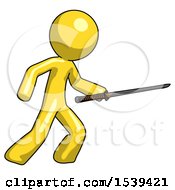 Poster, Art Print Of Yellow Design Mascot Man Stabbing With Ninja Sword Katana