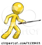 Yellow Design Mascot Man Stabbing With Ninja Sword Katana