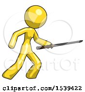 Yellow Design Mascot Woman Stabbing With Ninja Sword Katana