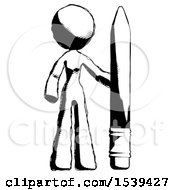 Ink Design Mascot Woman With Large Pencil Standing Ready To Write
