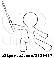 Sketch Design Mascot Man With Ninja Sword Katana In Defense Pose