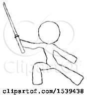 Sketch Design Mascot Woman With Ninja Sword Katana In Defense Pose