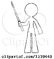 Sketch Design Mascot Woman Standing Up With Ninja Sword Katana