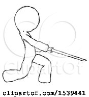 Poster, Art Print Of Sketch Design Mascot Man With Ninja Sword Katana Slicing Or Striking Something