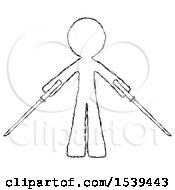 Poster, Art Print Of Sketch Design Mascot Man Posing With Two Ninja Sword Katanas