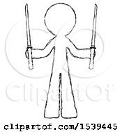 Poster, Art Print Of Sketch Design Mascot Man Posing With Two Ninja Sword Katanas Up