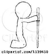 Poster, Art Print Of Sketch Design Mascot Man Kneeling With Ninja Sword Katana Showing Respect