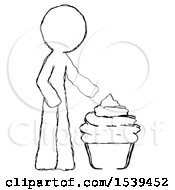 Poster, Art Print Of Sketch Design Mascot Man With Giant Cupcake Dessert