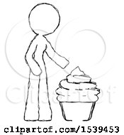 Poster, Art Print Of Sketch Design Mascot Woman With Giant Cupcake Dessert