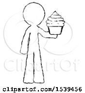 Poster, Art Print Of Sketch Design Mascot Man Presenting Pink Cupcake To Viewer