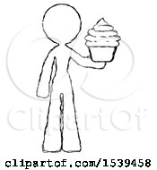 Poster, Art Print Of Sketch Design Mascot Woman Presenting Pink Cupcake To Viewer