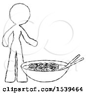 Poster, Art Print Of Sketch Design Mascot Woman And Noodle Bowl Giant Soup Restaraunt Concept