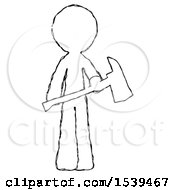 Poster, Art Print Of Sketch Design Mascot Man Holding Red Fire Fighters Ax