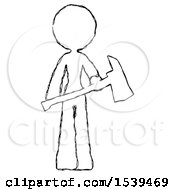 Poster, Art Print Of Sketch Design Mascot Woman Holding Red Fire Fighters Ax