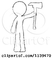 Poster, Art Print Of Sketch Design Mascot Man Holding Up Red Firefighters Ax