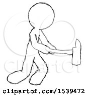 Sketch Design Mascot Man With Ax Hitting Striking Or Chopping