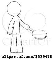 Poster, Art Print Of Sketch Design Mascot Man Frying Egg In Pan Or Wok Facing Right