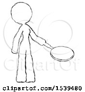 Poster, Art Print Of Sketch Design Mascot Woman Frying Egg In Pan Or Wok Facing Right