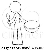 Poster, Art Print Of Sketch Design Mascot Woman With Empty Bowl And Spoon Ready To Make Something