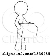 Poster, Art Print Of Sketch Design Mascot Man Holding Package To Send Or Recieve In Mail