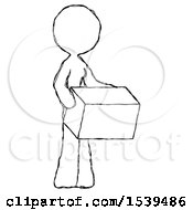 Poster, Art Print Of Sketch Design Mascot Woman Holding Package To Send Or Recieve In Mail