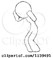 Sketch Design Mascot Woman With Headache Or Covering Ears Facing Turned To Her Left