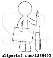 Poster, Art Print Of Sketch Design Mascot Man Holding Large Envelope And Calligraphy Pen