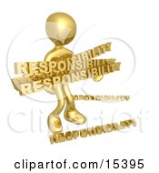 Overwhelmed Dependable Gold Person Carrying A Heavy And Large Load Of Responsiblities Clipart Illustration Image