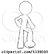 Poster, Art Print Of Sketch Design Mascot Man Standing With Foot On Football