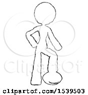 Poster, Art Print Of Sketch Design Mascot Woman Standing With Foot On Football