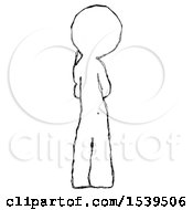 Poster, Art Print Of Sketch Design Mascot Man Thinking Wondering Or Pondering Rear View