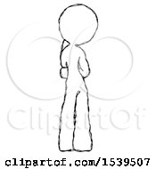Sketch Design Mascot Woman Thinking Wondering Or Pondering Rear View
