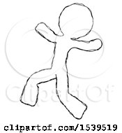 Sketch Design Mascot Man Running Away In Hysterical Panic Direction Left