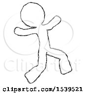 Poster, Art Print Of Sketch Design Mascot Man Running Away In Hysterical Panic Direction Right
