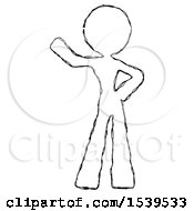 Sketch Design Mascot Woman Waving Right Arm With Hand On Hip
