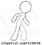 Sketch Design Mascot Woman Suspense Action Pose Facing Right