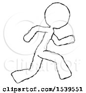 Sketch Design Mascot Woman Running Fast Right