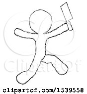 Sketch Design Mascot Man Psycho Running With Meat Cleaver