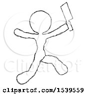 Sketch Design Mascot Woman Psycho Running With Meat Cleaver