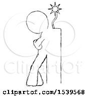 Poster, Art Print Of Sketch Design Mascot Man Leaning Against Dynimate Large Stick Ready To Blow