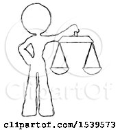 Sketch Design Mascot Woman Holding Scales Of Justice