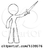Sketch Design Mascot Woman Holding Sword In The Air Victoriously