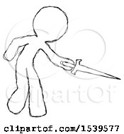 Poster, Art Print Of Sketch Design Mascot Man Sword Pose Stabbing Or Jabbing