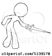 Poster, Art Print Of Sketch Design Mascot Woman Sword Pose Stabbing Or Jabbing