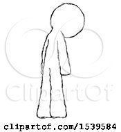 Poster, Art Print Of Sketch Design Mascot Man Depressed With Head Down Back To Viewer Right
