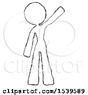 Poster, Art Print Of Sketch Design Mascot Woman Waving Emphatically With Left Arm