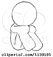 Sketch Design Mascot Man Sitting With Head Down Facing Angle Right