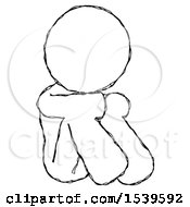 Sketch Design Mascot Woman Sitting With Head Down Facing Angle Right