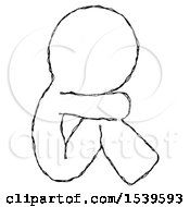 Sketch Design Mascot Man Sitting With Head Down Facing Sideways Right